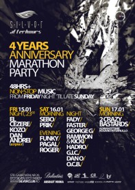 Silver, Afterhours, 4 years anniversary marathon party poster design by Alex Tass