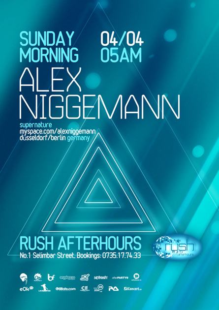 Rush Afterhours, Alex Niggemann, Supernature, poster design by Alex Tass