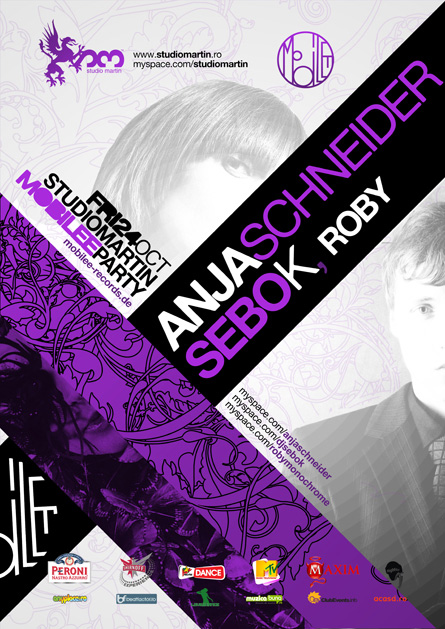 Anja Schneider, Sebo K, Roby, Mobilee party, Studio Martin, poster design by Alex Tass