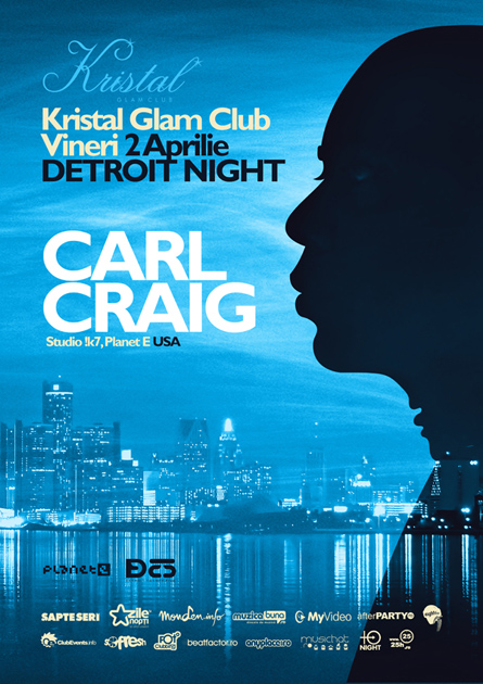 Detroit night, Carl Craig, Studio !K7, Kristal Glam Club, poster design by Alex Tass