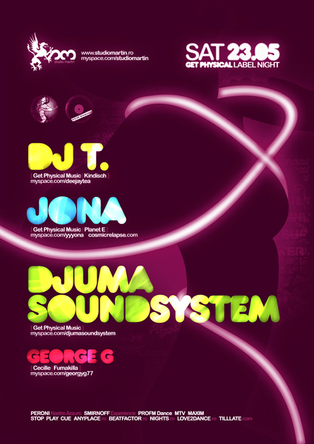 DJ T, Jona, Djuma Soundsystem, Get Physical, label night, Studio Martin, poster design by Alex Tass