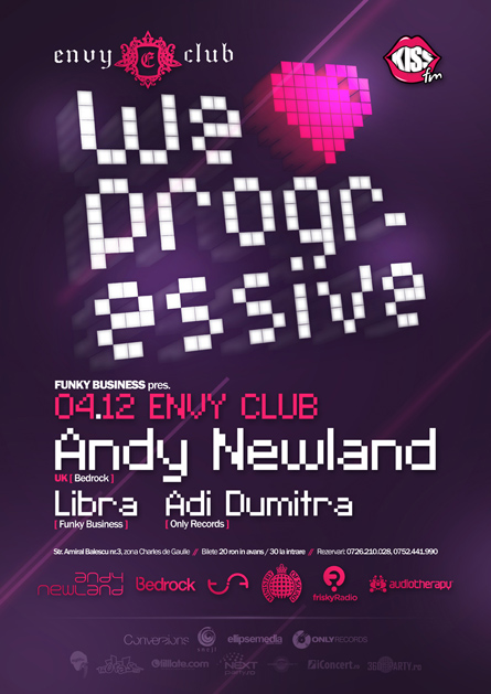 Andy Newland, Bedrock, Envy Club, We love progressive, poster design by Alex Tass