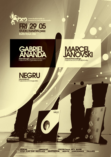 Gabriel Ananda, Marcel Janovski, b2b-tour.de, tour, night, Studio Martin, poster design by Alex Tass