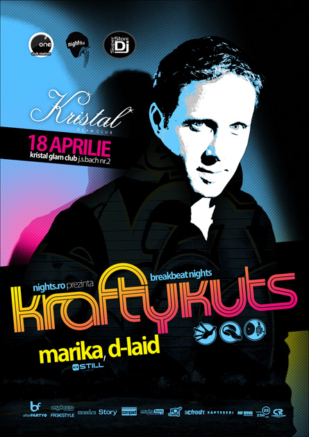 Krafty Kuts, Finger Lickin, Marika, D-laid, Kristal Glam Club, poster design by Alex Tass