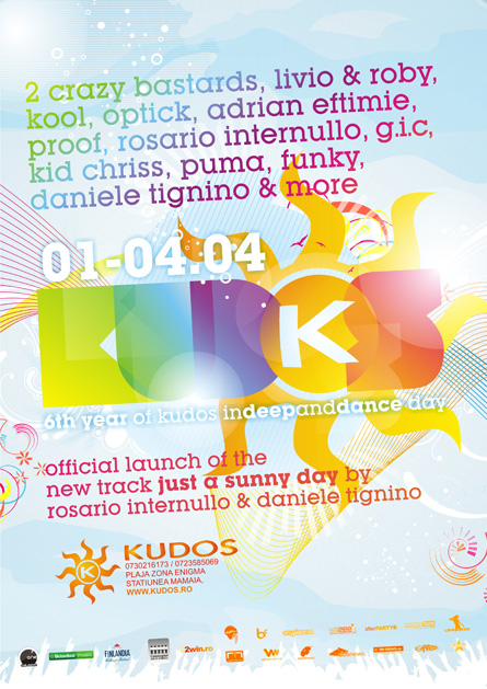 Daniele Tignino, Rosario Internullo, Adrian Eftimie, Livio and Roby, Kool, Optick, Kudos Beach, poster design by Alex Tass