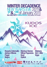 Kudos Ice, NYE winter decadence, poster design by Alex Tass Rosario Internullo, Pagal, Negru, Kool, optick, Markus Homm, Mihai Popoviciu, Kudos Ice, NYE, winter decadence, 3 days, non-stop, party, marathon, poster design by Alex Tass