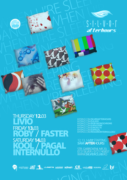 Silver, Afterhours, Livio, Roby, Faster, Kool, Pagal, Rosario Internullo, poster design by Alex Tass