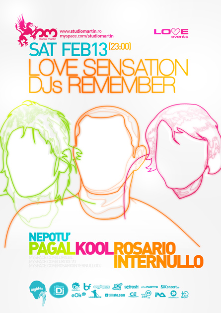 Love Events, Pagal, Kool, Rosario Internullo, Studio Martin, poster design by Alex Tass