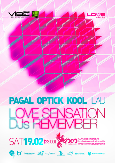 Love Events, Pagal, Optick, Kool, Studio Martin, poster design by Alex Tass