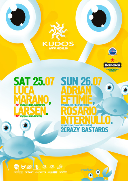 Kudos Beach, Luca Marano, Larsen, Adrian Eftimie, Rosario Internullo, poster design by Alex Tass