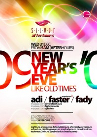 NYE, Adi, Faster, Fady, poster design by Alex Tass NYE, Adi, Faster, Fady, Silver, Afterhours, poster design by Alex Tass