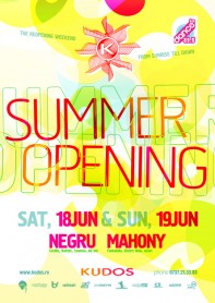 Summer opening - Negru, Mahony, poster design by Alex Tass Summer opening, Negru, Mahony, Kudos Beach, poster design by Alex Tass