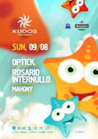 Kudos Beach, Optick, Rosario Internullo, Mahony, poster design by Alex Tass