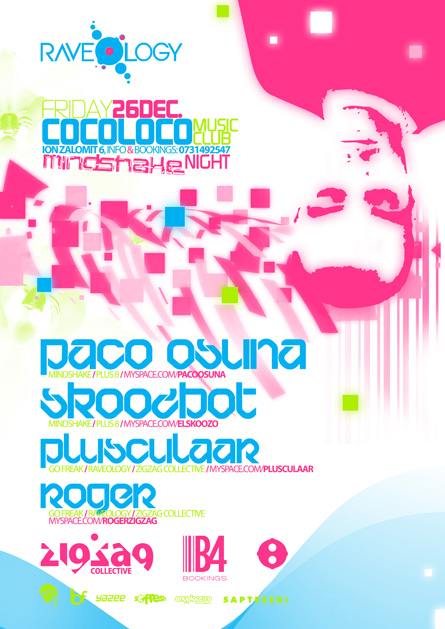 Paco Osuna, Skoozbot, Mindshake, Plus 8, Cocoloco, poster design by Alex Tass