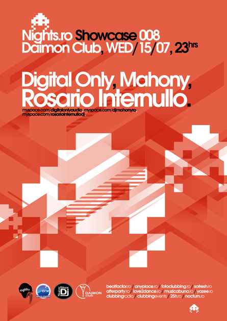 digital only, mahony, rosario internullo, nights.ro, showcase, space invaders, poster design by Alex Tass