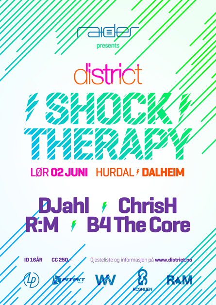 Shock Therapy with DJahl, ChrisH, RM, B4 the core, poster design by Alex Tass