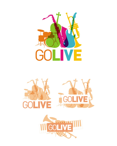 go live, music instruments, live concerts, party concept, event concept, logo design
