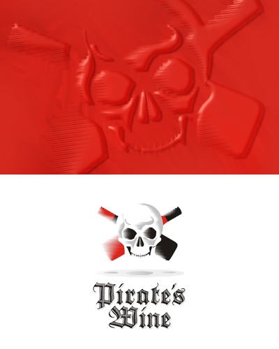 Pirate's wine, experimental design work, skull, wine, wax seal, logo design for sale