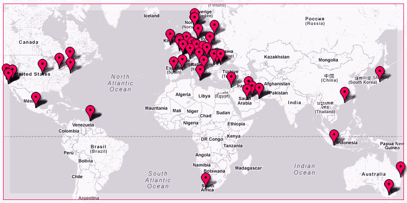 Alex Tass worldwide design projects map Alex Tass worldwide clients map