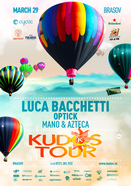 Kudos Tour party series Luca Bacchetti flyer poster design by Alex Tass