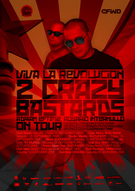2 crazy bastards, Adrian Eftimie, Rosario Internullo, Viva la revolucion tour, poster design by Alex Tass