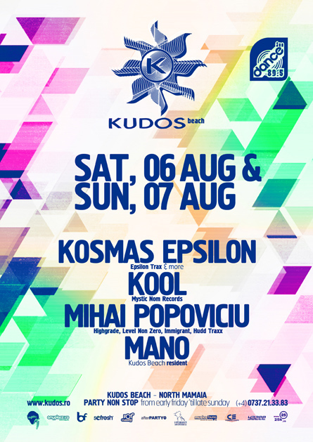 Kosmas Epsilon, Kool, Mihai Popoviciu, Mano, Kudos Beach, poster design by Alex Tass