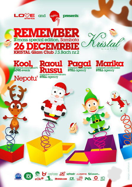 Pagal, Marika, Kool, Raoul Russu, Christmas party, poster design by Alex Tass