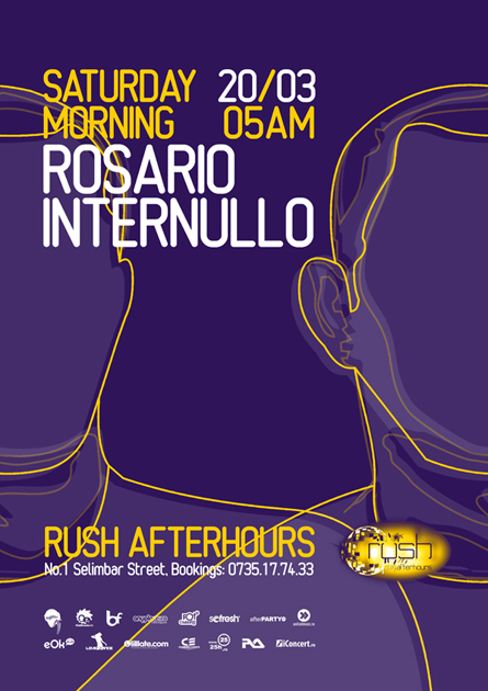 Rush, afterhours, Rosario Internullo poster design by Alex Tass