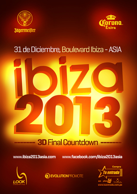 Ibiza 2013 NYE 3D final countdown poster design by Alex Tass