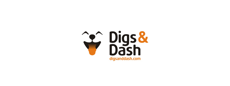 Digs & Dash logo design, cute dog smiling logo design by Alex Tass