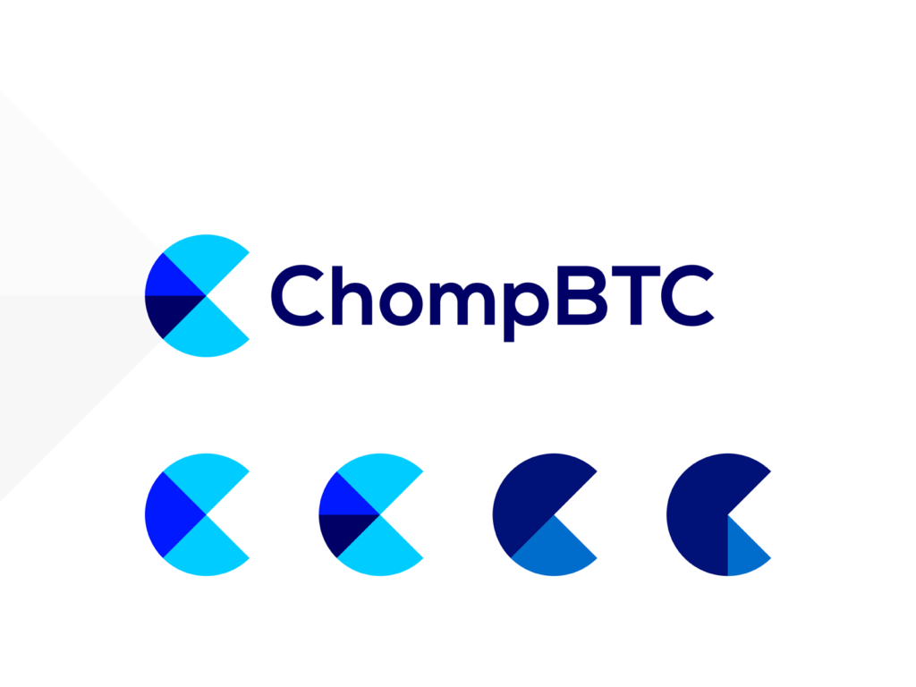 Chomp BTC bitcoin crypto pacman bite logo design by Alex Tass