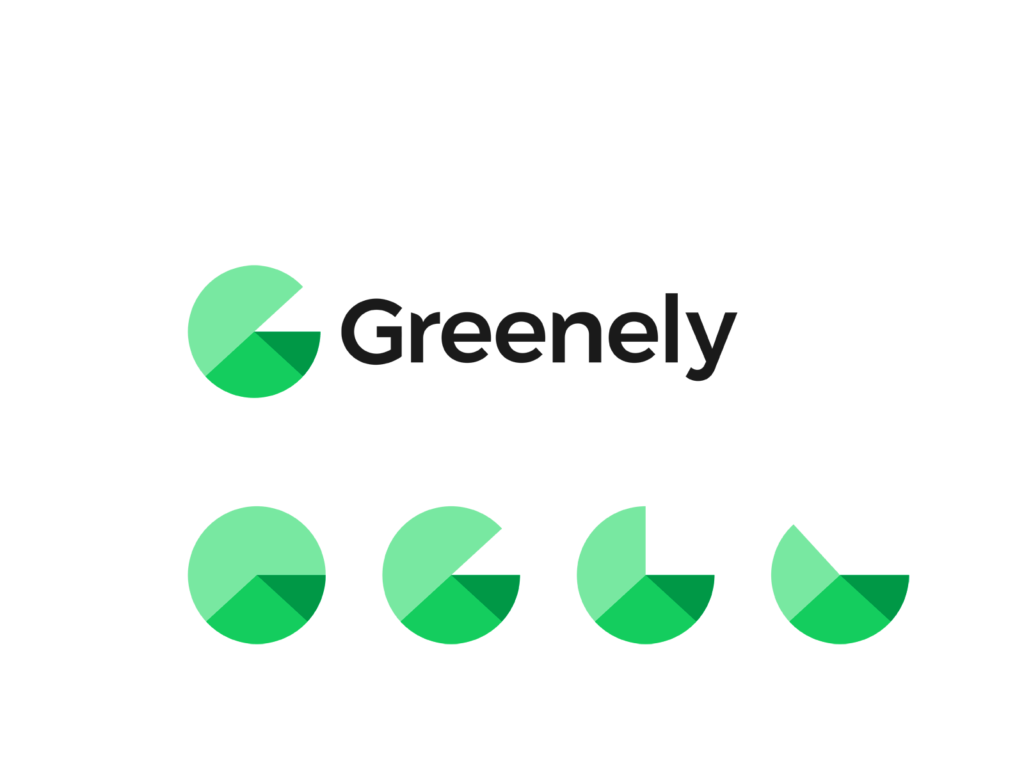 Greenely green energy G letter house roof graphic chart logo design by Alex Tass