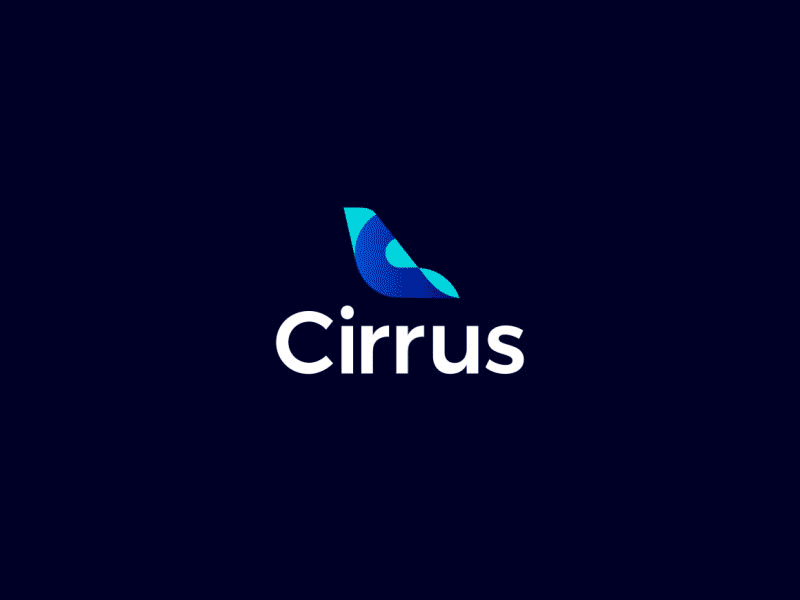 Cirrus flights ticketing ai C letter mark airplane tail fin logo design animation intro