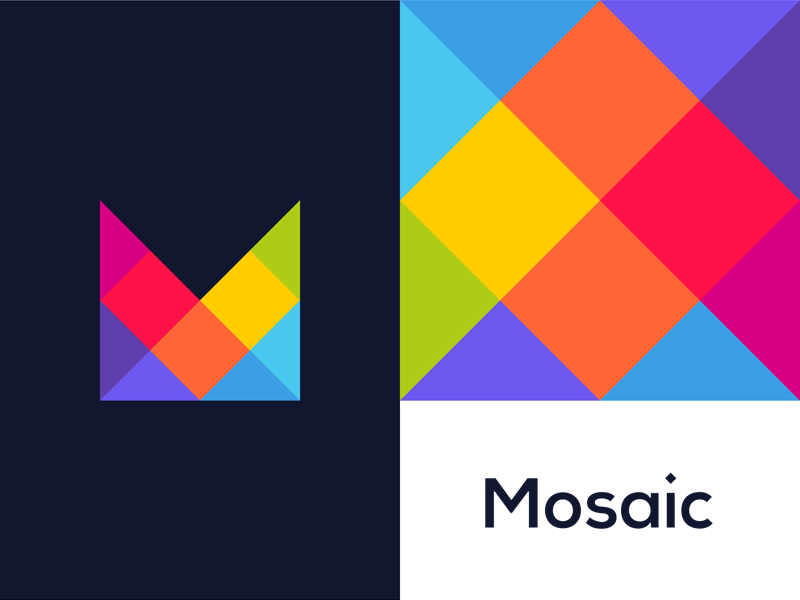 Mosaic colorful modular m letter mark logo design by Alex Tass