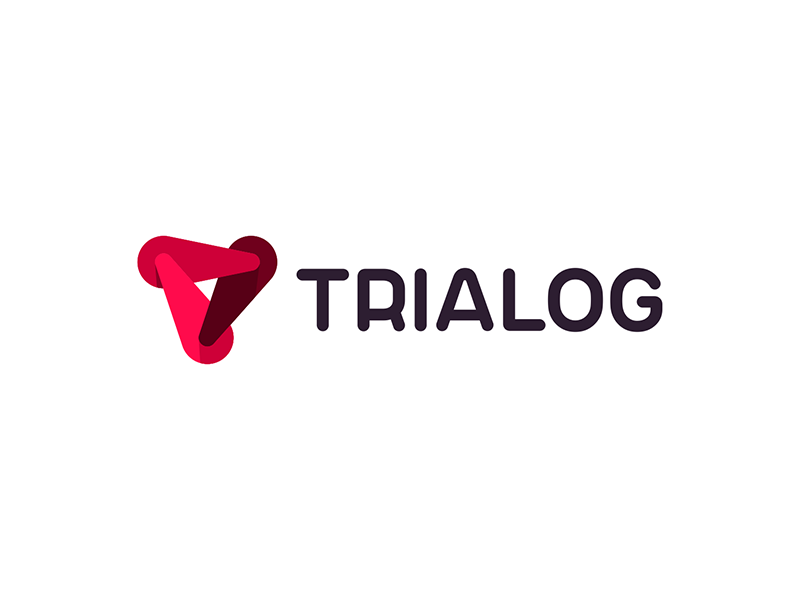 Trialog ai, tr, software logo 3 dynamic forces form T letter logo design by Alex Tass