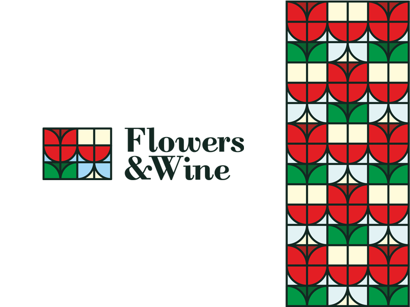 Flowers wine tulips glass geometric corporate pattern logo design by Alex Tass