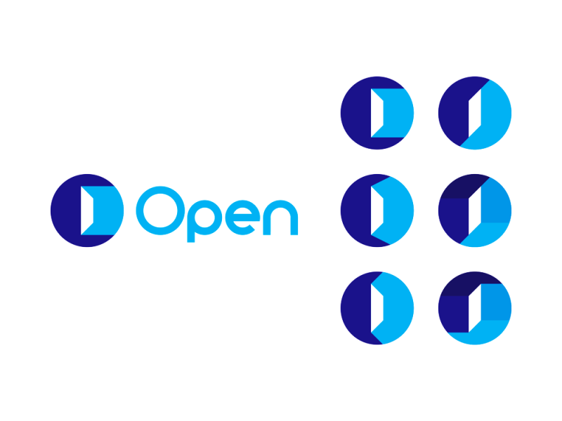 OPEN logo design O letter, door + light in negative space by Alex Tass