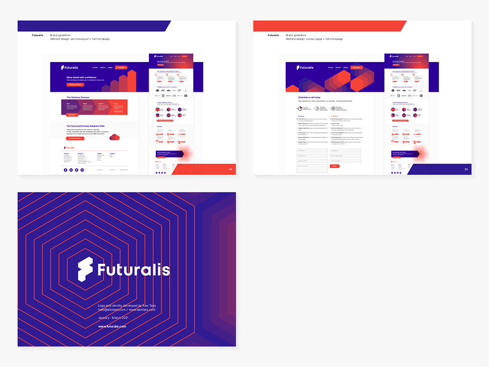Futuralis AWS cloud services modern applications web layout brand guidelines design by Alex Tass